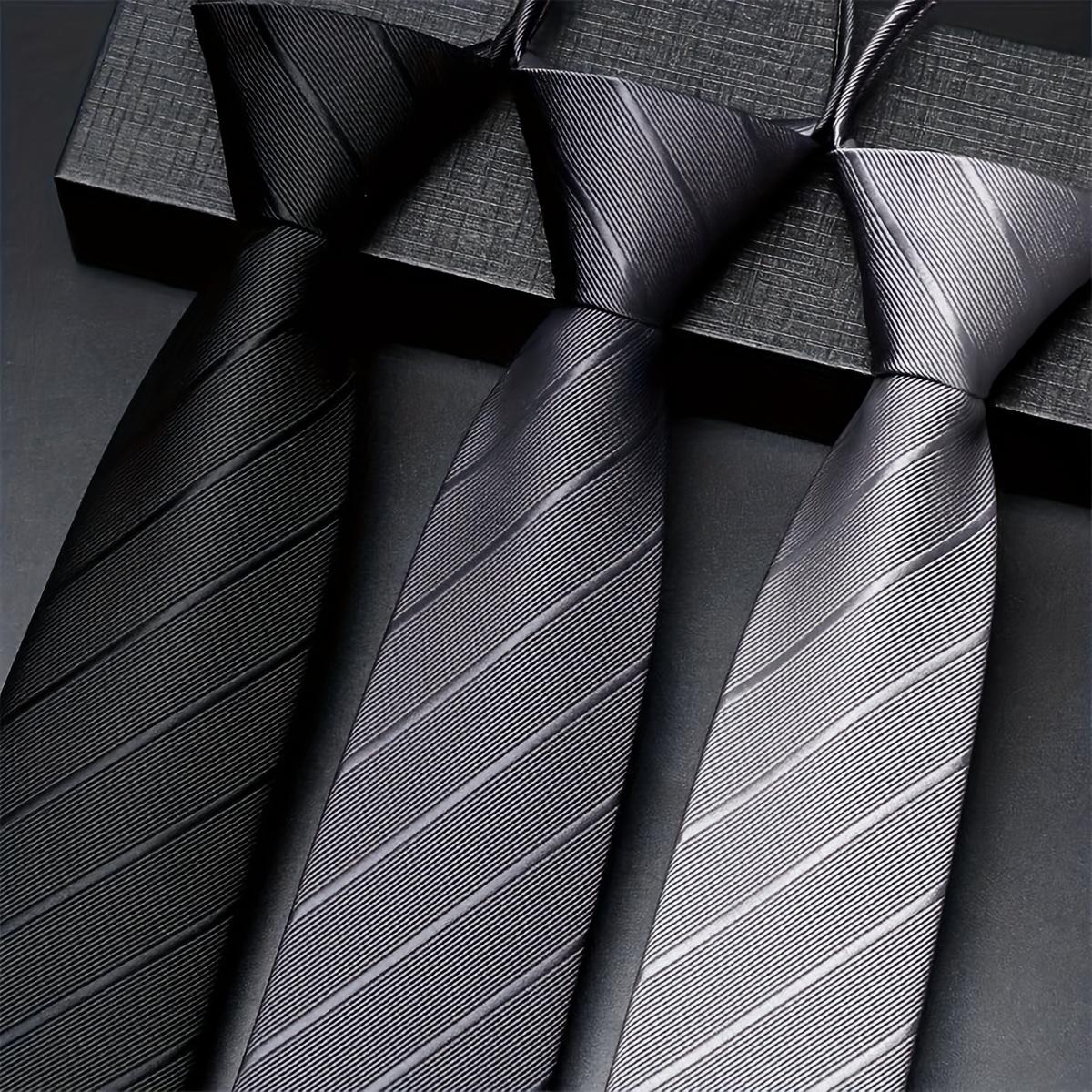 3-piece men's 1200-needle solid color polyester zippered striped tie set, classic retro business versatile ties suitable for work, interviews, banquets, etc. Black, gray, navy blue, and dark red ties are ideal gifts for male friends