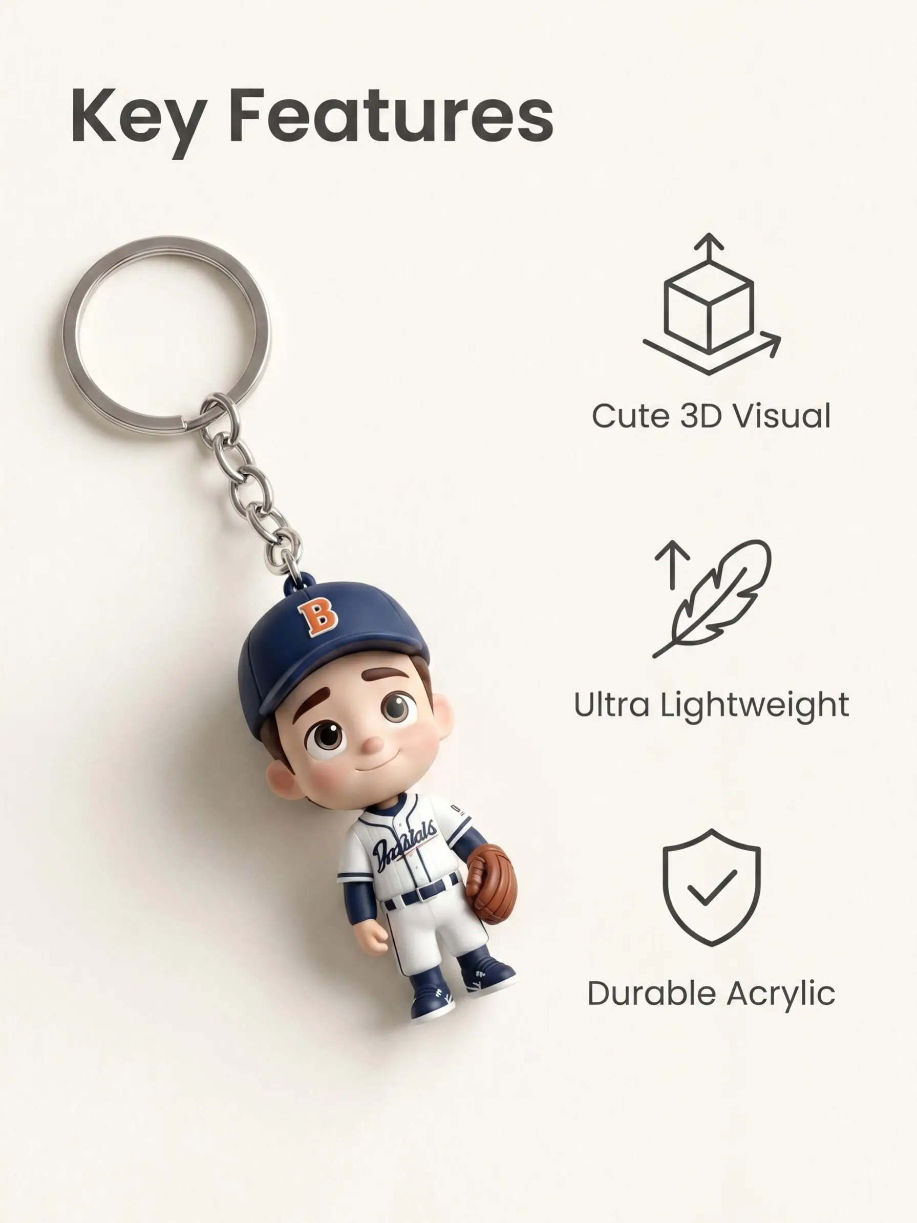 Cute Baseball Boy 2D Acrylic Keychain, Cartoon Baseball Player Key Ring, Flat Acrylic Bag Charm, Sports Theme Pendant, Baseball Fan Gift for Men Women Kids