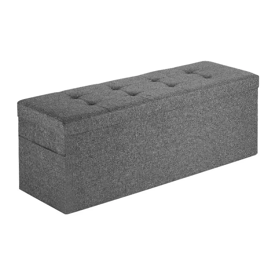 VEVOR Rectangle Foldable Linen Storage Ottoman Bench, End-of-Bed Bench with Side Bags, Upholstered Chest Supports 660 lbs, Large Storage for Living Room, Bedroom, Grey, Large Space