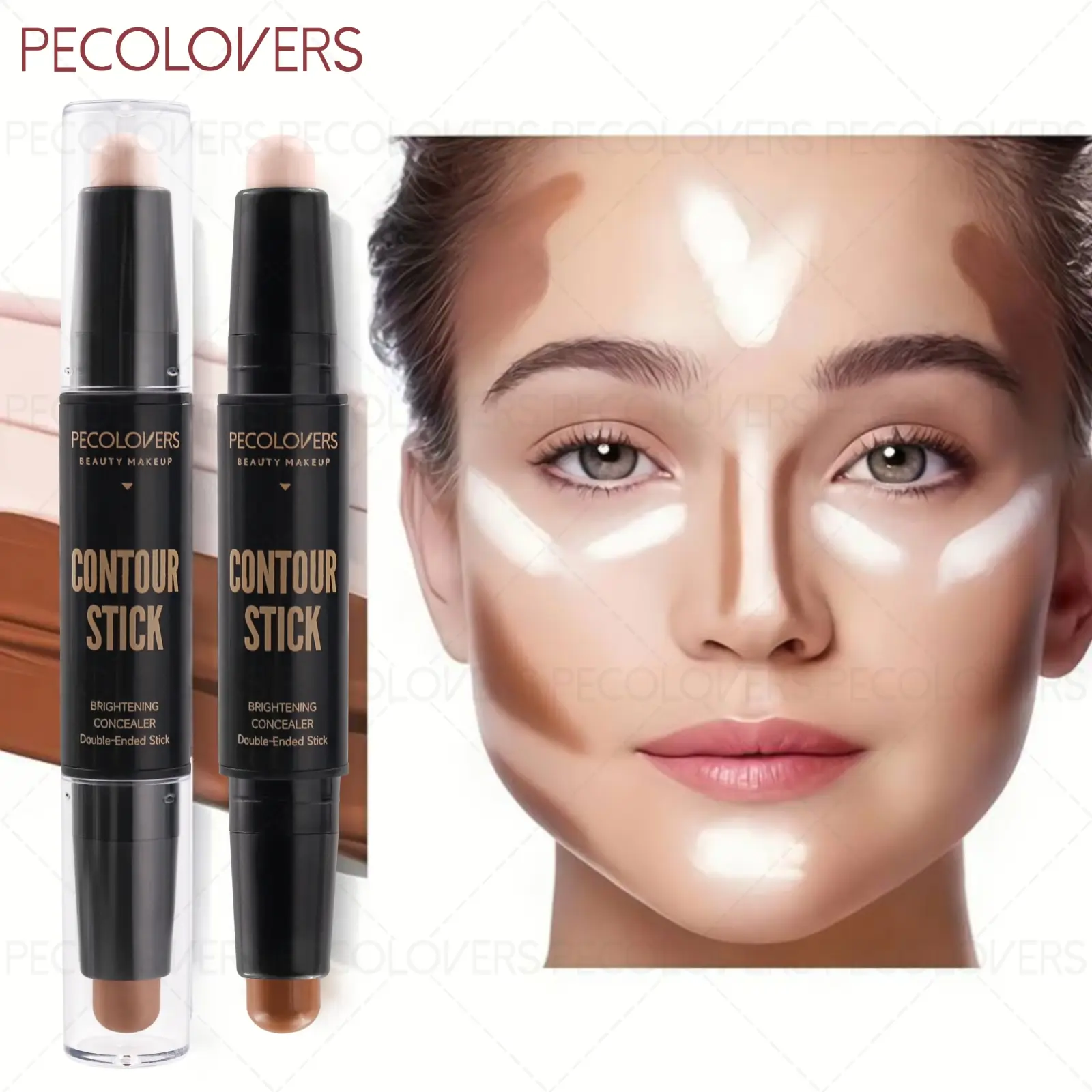 1PC Double-ended Contouring and Concealer Pen, Bronzer Contour Stick, Matte Makeup Effect, Brightening Highlighter Stick, Waterproof and Smudge-proof, A Must-have for Beginners, Facial Shaping and Brightening, Ideal for Daily Use and Festive Occasions