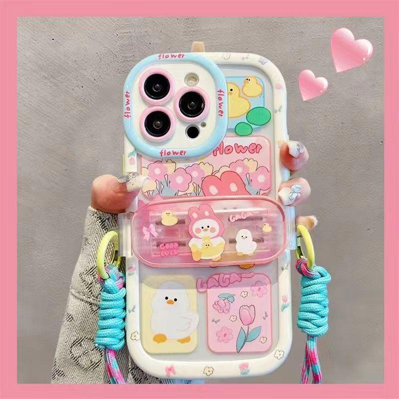 Cream Shell Phone Case with Back Clip for iPhone 16 iPhone 15 Women's 13/12 Pro Max Niche XS New Model Cute Design with Flowers & Characters