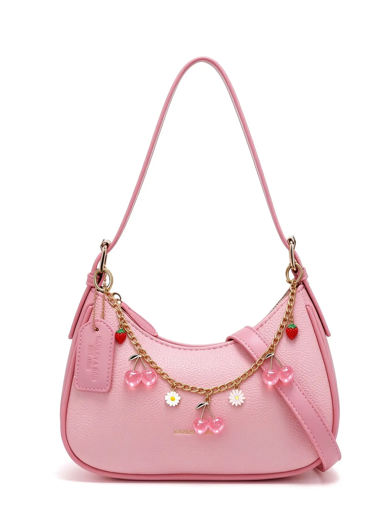 Elegant Cherry Pattern Crossbody Bag, Cute PU Leather Shoulder Bag, Versatile All Seasons Accessory, Long Strap for Multiple Styles