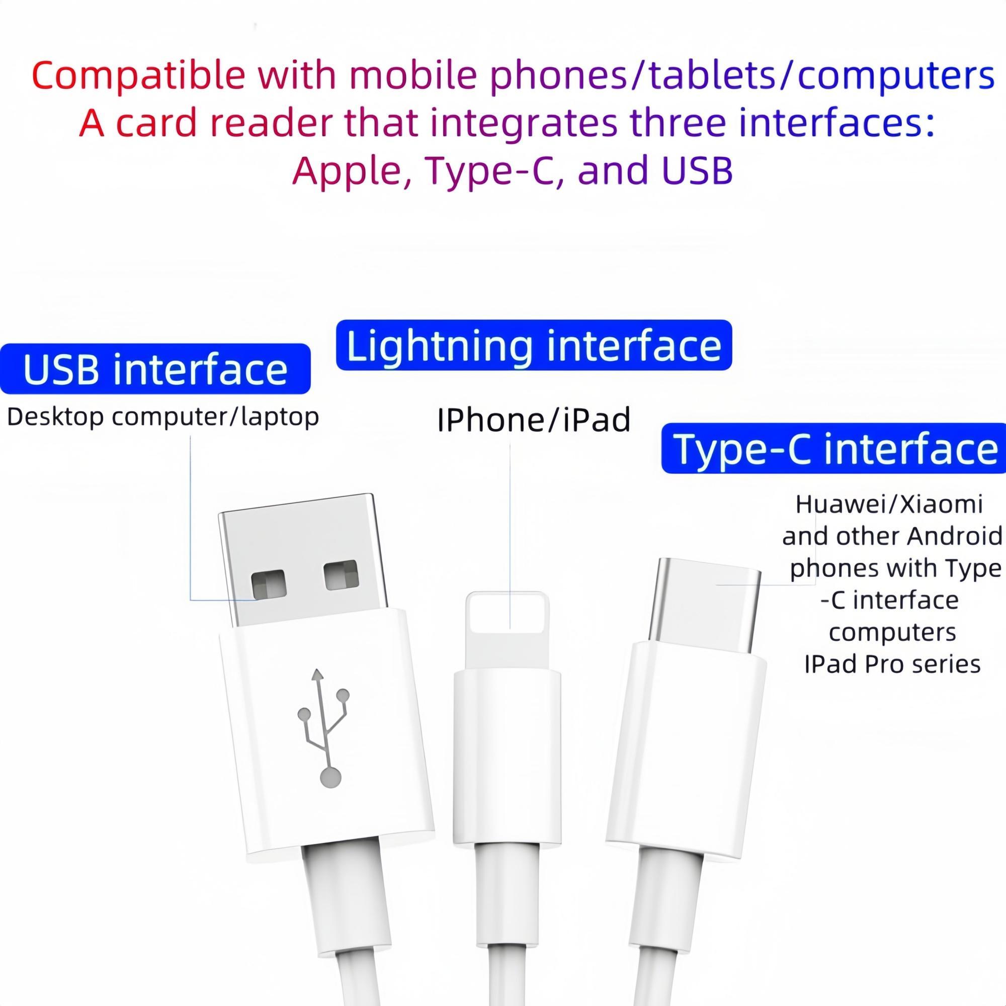 USB 3.0 Type-C Card Reader, Multi-functional Card Reader, Plug and Play Card Reader Compatible with iPhone & Android Type-C, Phone Accessories, USB C Interface
