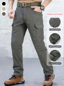 Men's Outdoor Cargo Pants, Multi-Pocket Tactical Workwear, Waterproof, Durable, Zip Pockets, Straight Leg, Hiking, Travel, Casual, All Seasons