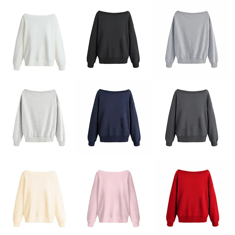 Women's Off‑Shoulder Sweatshirt, Solid Color Loose Fit Long Sleeve Pullover Sweatshirt, Y2K Casual Slant Shoulder Tops for Daily Wear