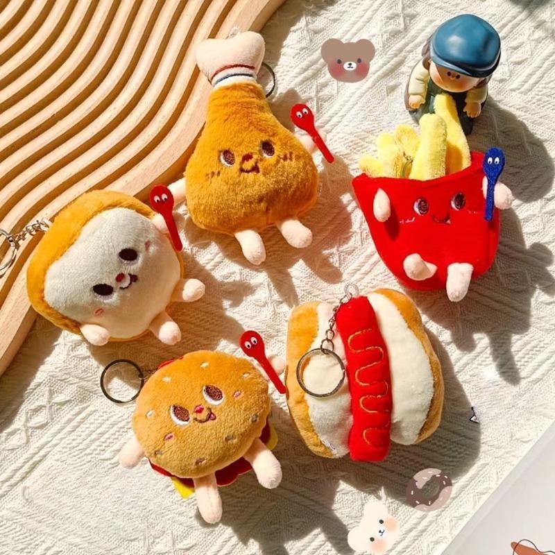 Cute Food Plush Keychain Stuffed Hanging Toy Burger Fries Hot Dog Chicken Leg Doll Fast Food Collection Gift for Children