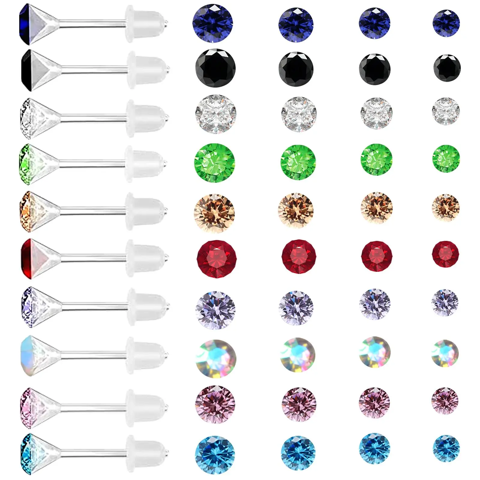 140 Pieces Colorful Rhinestones Earring Studs Hypoallergenic Plastic Resin Post Earrings with Earring Backs for Women Sensitive Ears Party Decoration Gift, 3mm 4mm 5mm 6mm