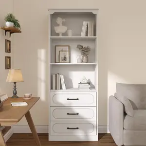 70" Tall Bookshelf with 3 Drawers, Wooden Bookcase with 3-Tier Open Shelves & Adjustable Shelf, Kitchen Pantry Organizer Cabinet for Living Room, Bedroom, Home Office, Bathroom