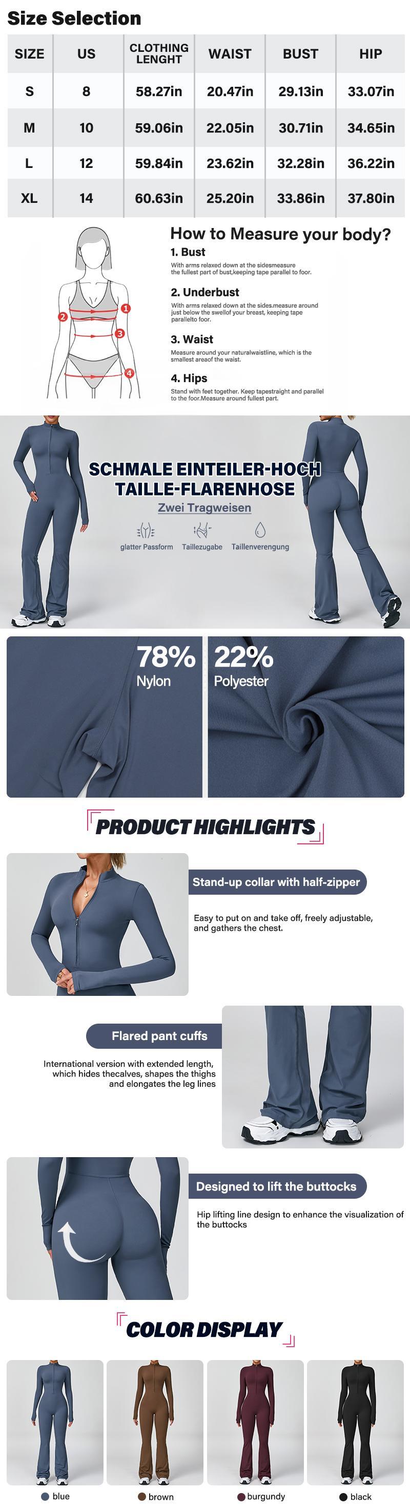 Women's Long Sleeve Flared Sports Jumpsuit - Zipper Jumpsuit, Wide Leg Bodysuit, Sexy One-Piece Yoga Jumpsuit, Fitness Activewear for the Gym, Pilates, Casual or Street Wear, Tennis Skirt with Shorts and Tie-Front Activewear sporty yoga set