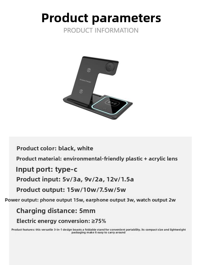 Acer S3 3 in 1 Wireless Charging Station, MagSafe Charger Stand Compatible, Qi2 15W Certified Palm-Sized Foldable Charger for iPhone 17/16, Apple Watch, AirPods (Non-Battery, Adapter Included)