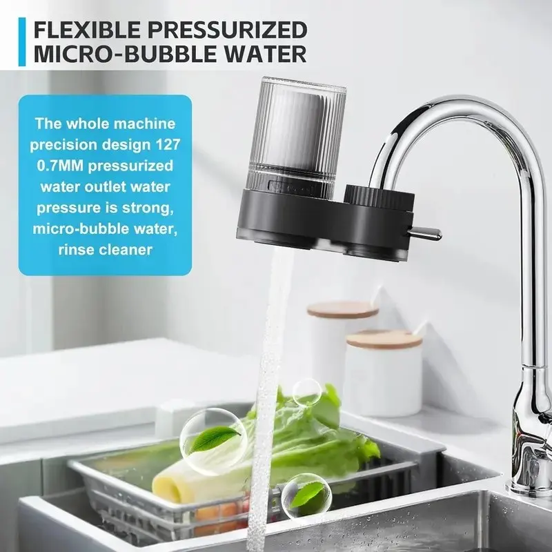Water faucet filter, detachable and washable ceramic water purifier, kitchen water purifier, household water purification system, reduces chlorine, scale, heavy metals and odors, contains 1 replacement filter, a must-have filter for the kitchen.
