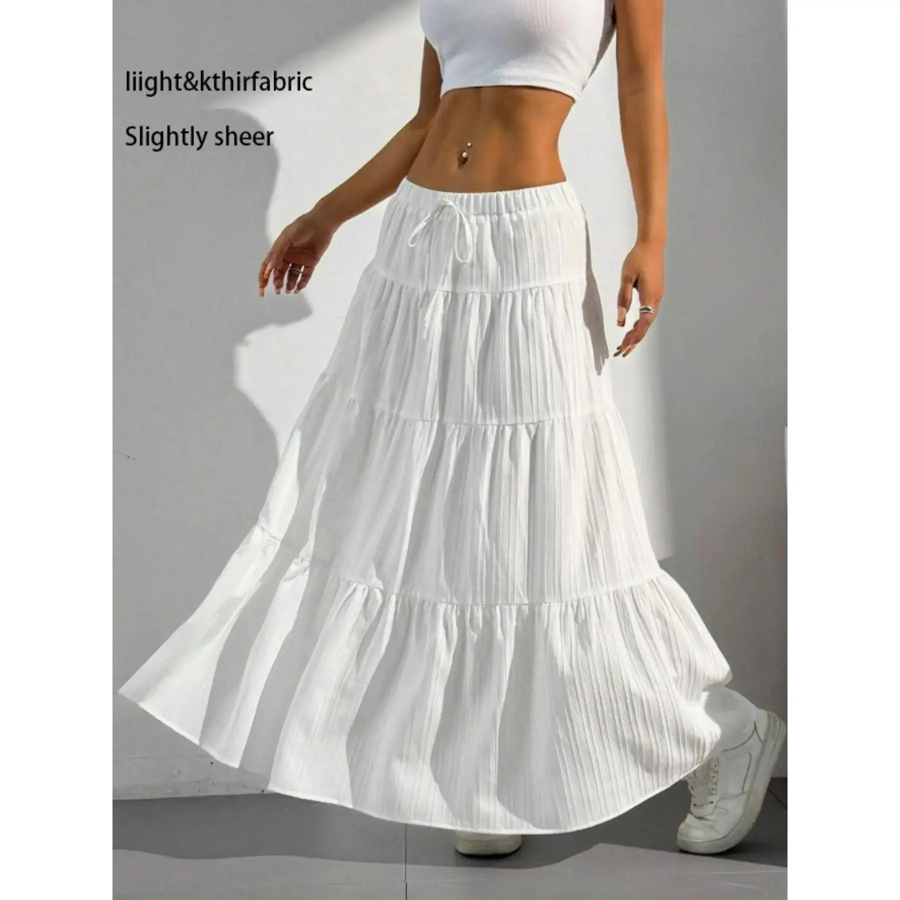 Women's Solid Color Tie Front Skirt, Boho Fashion Casual Long Skirt for Daily Wear, Holidays and Vacations, Summer Ladies Bottoms