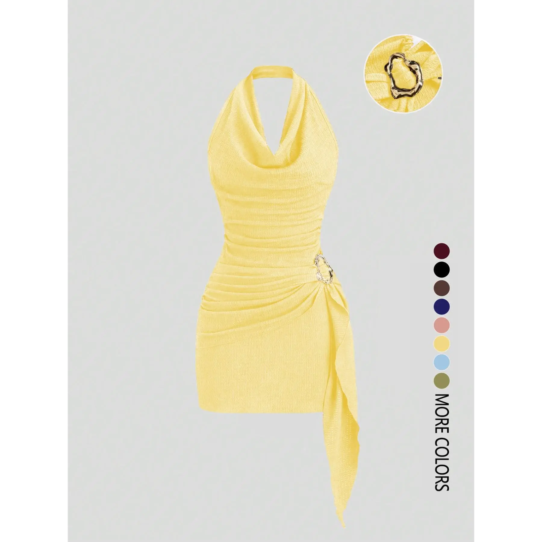 Fashion Cute Solid V Neck Halter Backless Mini Dress for Women, Comfort 2026 New Evening Party Outfit, Elegant Solid Color Cocktail Dress, Best Valentine’s Day Gift for Her, Ideal Holiday Present for Family & Friends