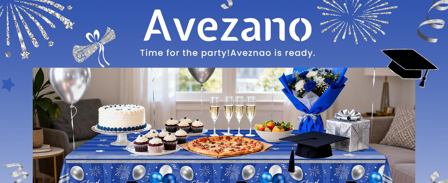 3 pcs Graduation Tablecloths 108x54 inch Graduation Table Cloths Class of 2026 Blue and Silver Tablecover Decorations Grad Plastic Tablecloth