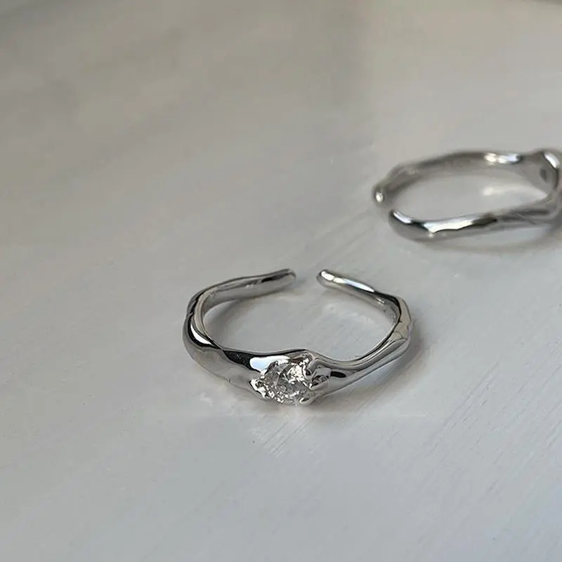 Women's Punk Geometry Knuckle Rings in Silver Alloy with Zircon, High Quality Open Commitment Rings for Party Costume Jewelry, Adjustable Opening, Geometric, 1Pc, Unisex, Daily, Elegant, Wedding Rings, Metal Coating