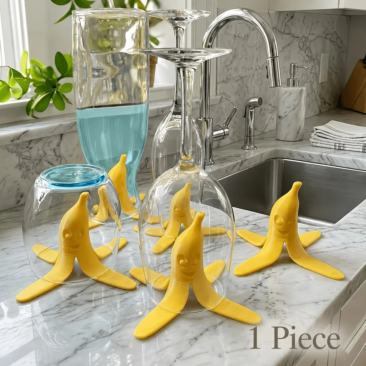 1pc, 3D Printed Banana Drying Rack, Creative Kitchen Cup Holder, Cute Desktop Storage Box, Suitable for Coffee Cups, Water Bottles, And Home Decor Gifts, Efficient Water Draining Holder, Durable Design for Kitchen Use, Perfect for Keeping Cups Dry