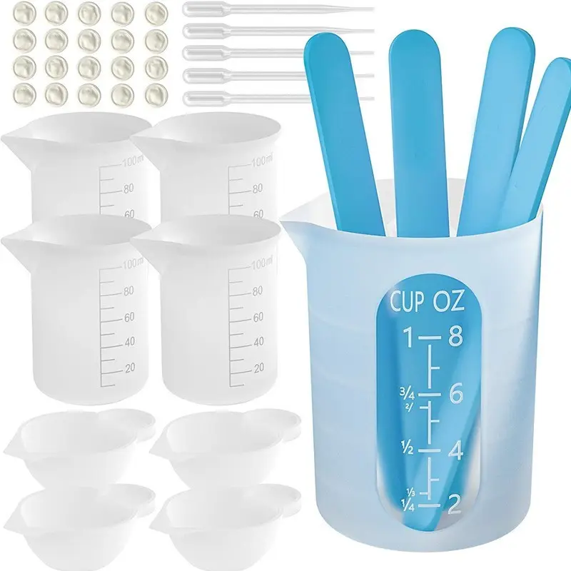 38pcs Silicone Measuring Cups Kit with Mats for Resin 100ml & 15ml Resin Mixing Cups, Dropper Pipettes, Finger Cots for Epoxy Resina Crafting, Molds, Jewelry Making