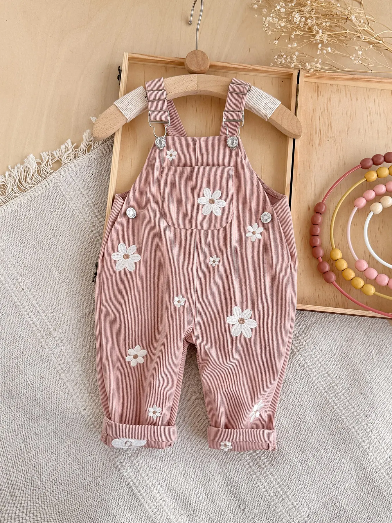 Five Color Floral Embroidered Velvet Adjustable Bib Pants, Cute Loose-Fitting Drawstring Pants, No Accessories Included