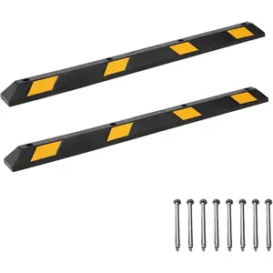 72-Inch Heavy Duty Rubber Parking Curb - 44000 LBS Capacity, 4 Inches Thick, Resists Cracking/Warping/Fading, 8 Reflective Strips for Garage, Driveway Use
