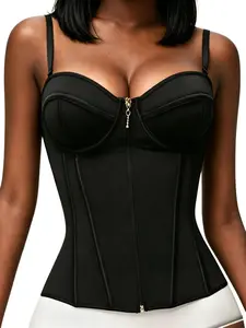 1 Count Women's Adjustable Underwear, Colombian Shapewear, Fajas, Closure Secure Waist Trainer, Sculpting Contour Tank, Underwire Bust Cup Open Back Shaperwear Tops, 7-Boned Supportive Golden Teardrop Zipper Corset, Suitable For Indoor Relaxation