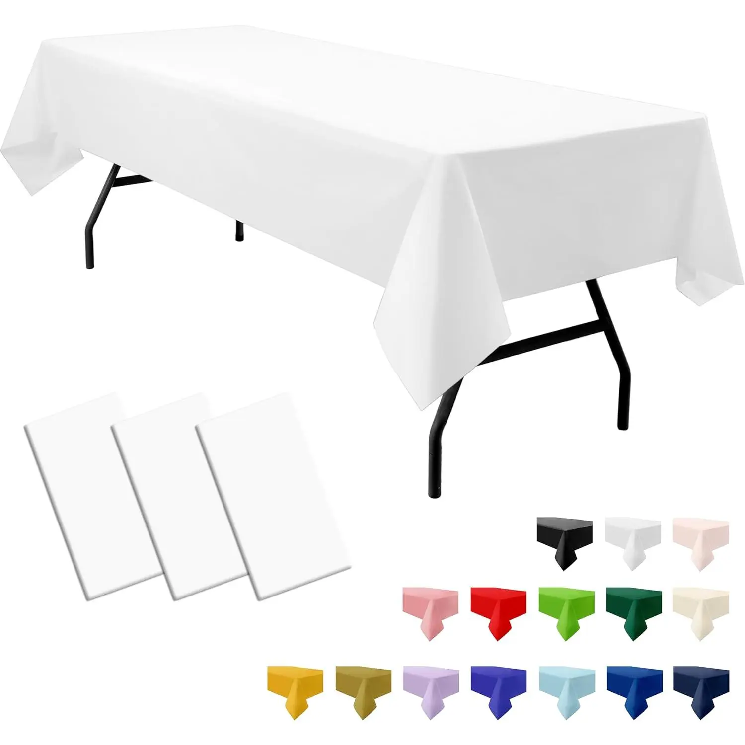 3-Pack  Plastic White Tablecloth Disposable 54" x 108" Rectangle Table Cover Party PEVA Table Cloths for Parties Birthday Wedding Engagement Banquet Fits up to 8 ft Long Tables