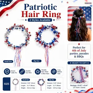 4th of July Patriotic Headband, Red White Blue Star Fringe Hair Accessory for USA Independence Day, Sparkling USA Flag Inspired Party Hairband, Festive Summer Holiday Hair Accessory for Women Men Kids, Parade Fireworks Celebration Outfit Decor