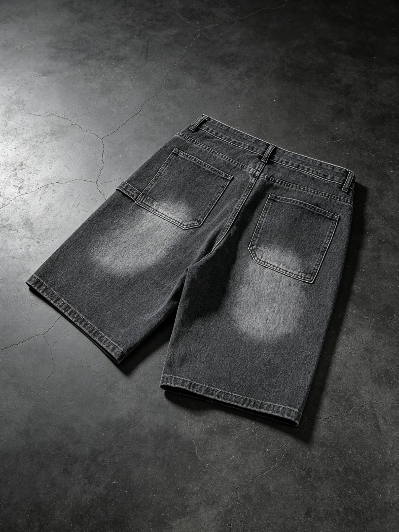 Heavyweight Gradient Washed Workwear Menswear Jeans Jorts, Multi-Pocket Straight Leg Five-Quarter Shorts, American Skateboard Streetwear Fashion Mid-Length Pants