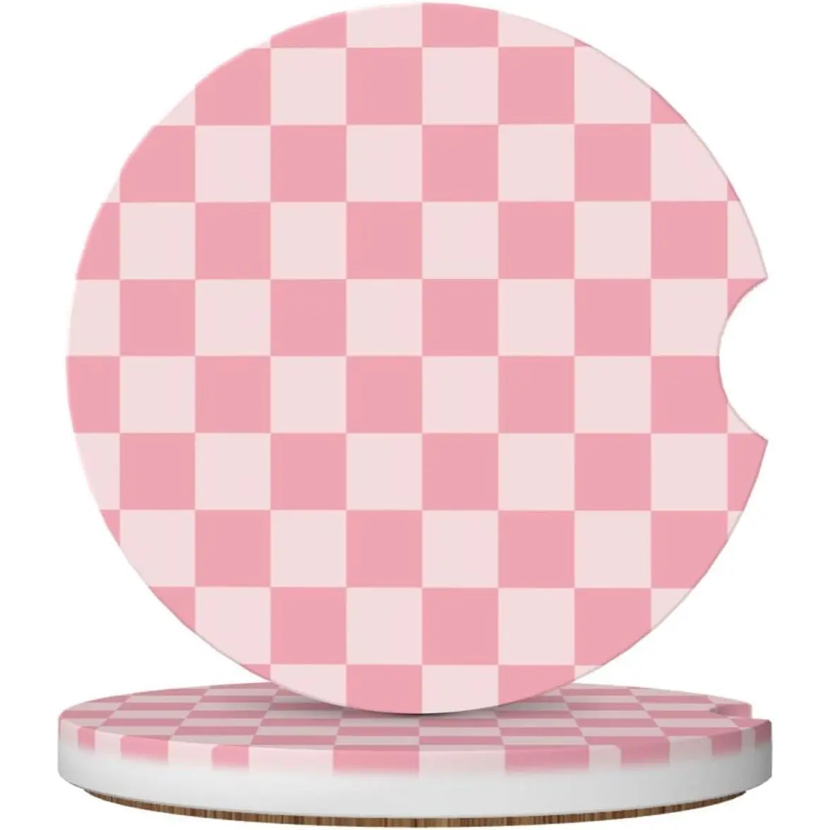 Checkered  Coasters for Cup Holders,2 Pack  Cup Holder Coasters for ,Ceramic Absorbent  Coaster with A Finger Notch and Cork Base, Interior Accessories for Women Men