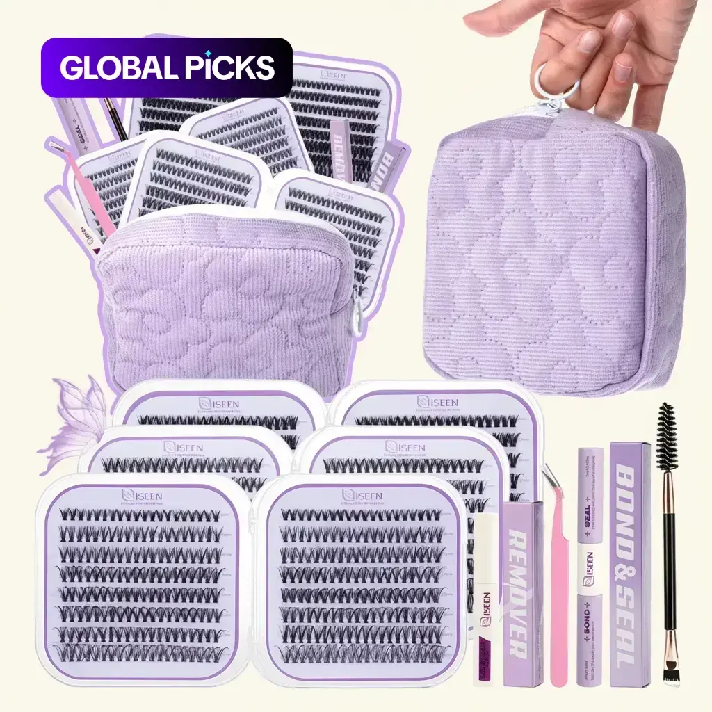 False Eyelashes Kit, High Quality Eyelashes, DIY Eyelash Extensions Set, Eyelash Extension Supplies with 8-18 mm Mixed-Length Lash Clusters, Bond and Seal, Brush, Tweezers and Makeup Bag, Eye Makeup Accessories, Cosmetic #GLOBAL PICKS
