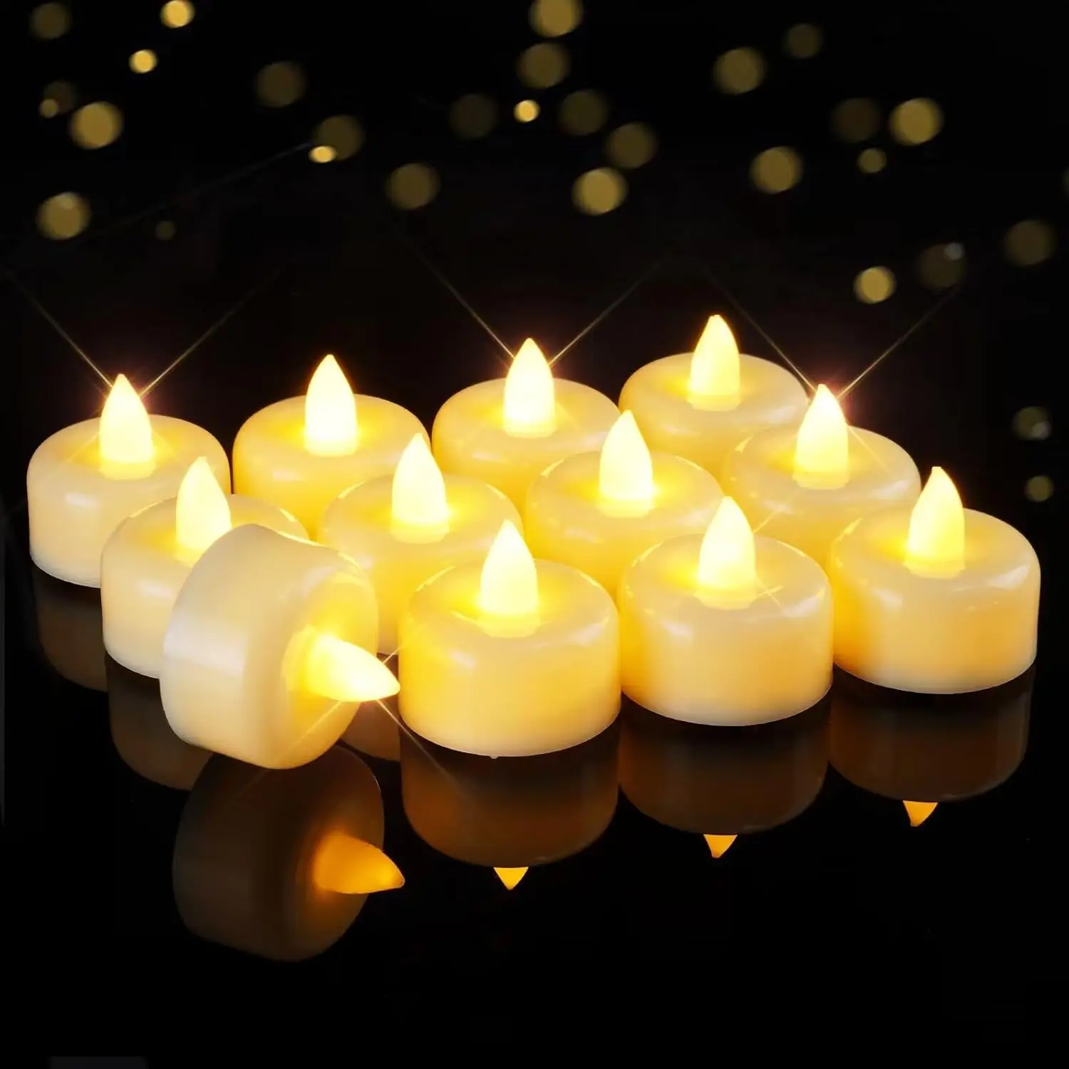 LED Flameless Tealight Candles, 12/24/50/100/150-Pack (12 Pack Option) - Modern Synthetic Indoor Atmosphere Lights, Long-Lasting for Table Centerpieces, Christmas, Weddings