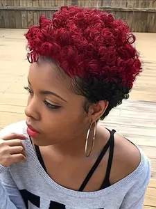 pixie wig short curly human hair wig machine made black 1bred 1b30 mix color pixie cut human hair wigs for women daily party cosplay gift use wig