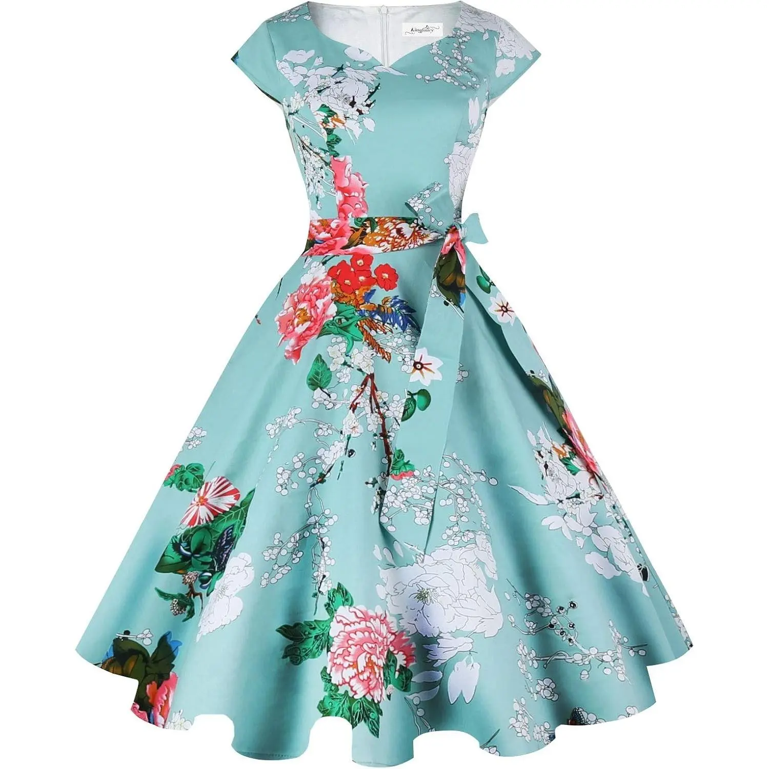 Women Vintage 1950s Dress Retro Cocktail Party Swing Dresses with Cap Sleeves