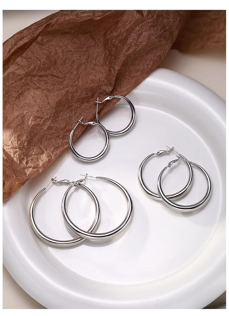 Large-circle plain ring earrings for women, high-end ear clips, ear studs, best-selling ear rings and earrings
