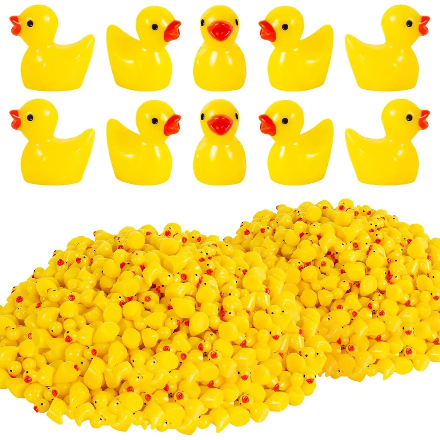 Bulk Pack 200Pcs Smooth Mini Yellow Rubber Ducks Fairy Resin Figurines - 1cm Tiny Cute Safe-Material Home Decor Statues for DIY Crafts, Party Favors