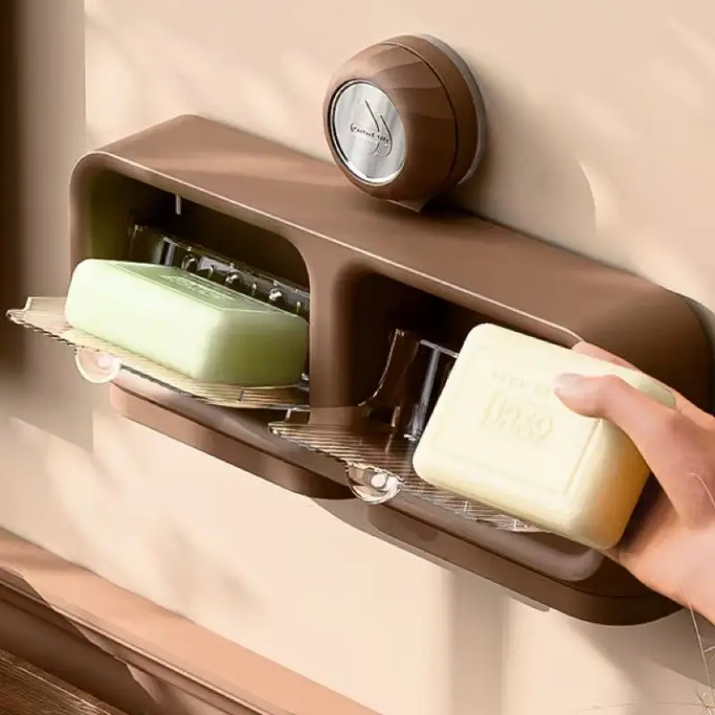 Double Layer Soap Dish with Lid, Wall Mounted Design, Ideal for Bathroom Organization, Durable and Space-Saving Solution