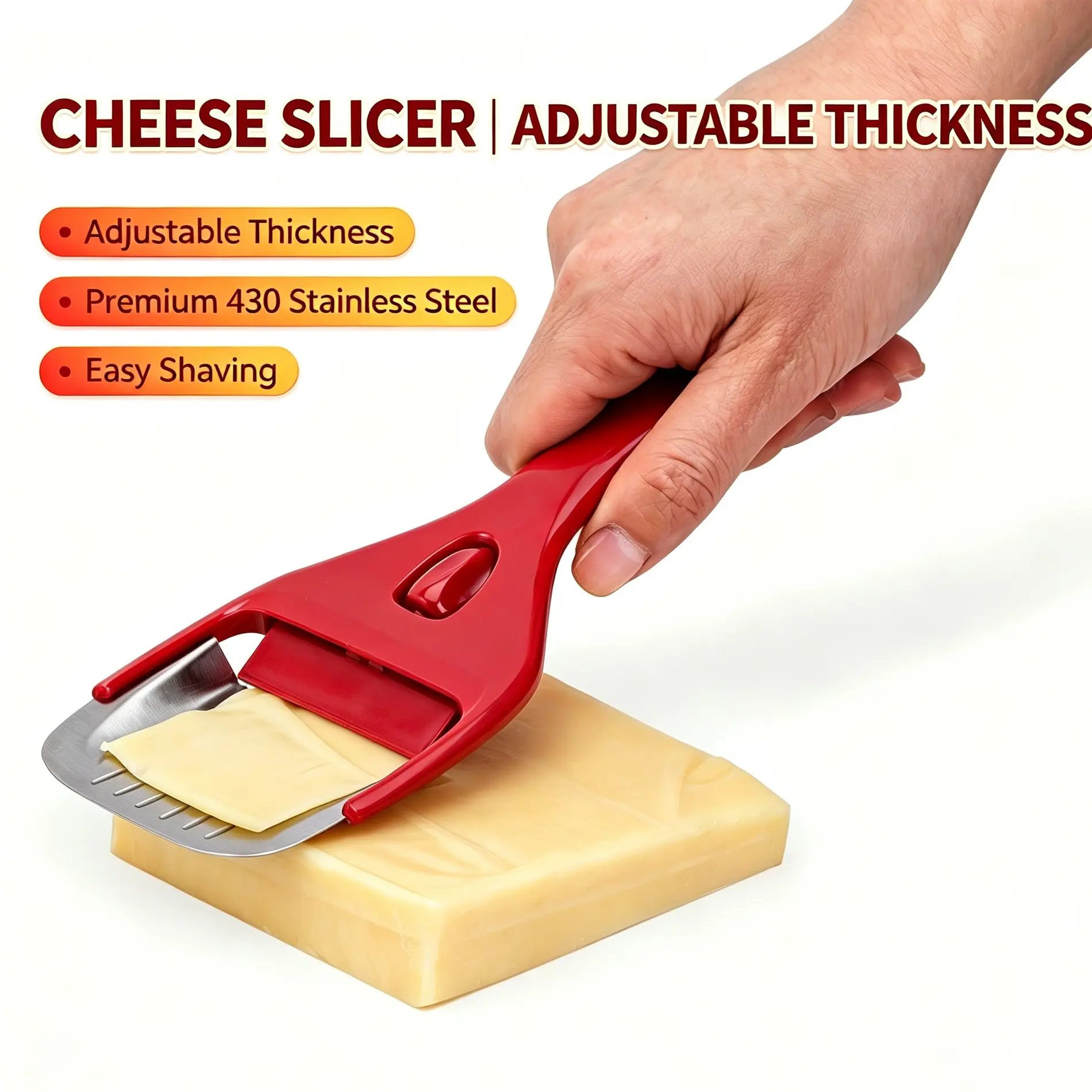 Adjustable Thickness 430 Stainless Steel Cheese Slicer, Butter Knife, Ham Cutter, Kitchen Bakery Tool, Home Restaurant Use