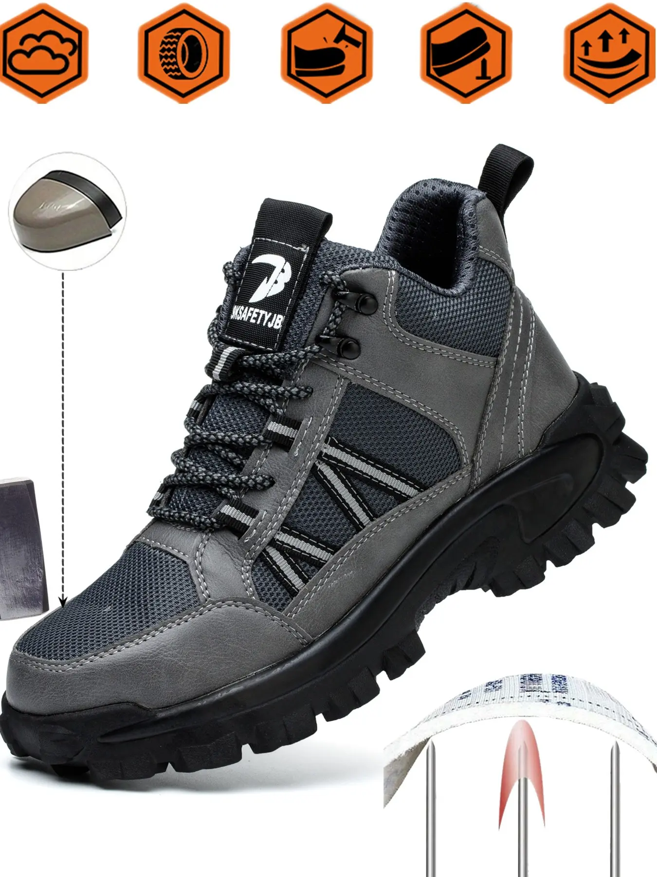Breathable Sneakers Safety Shoes for Men and Women, Rubber Anti-Slip Sole, Mesh Fabric Upper, Ideal for Warehouse and Construction Sites