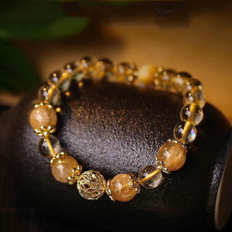 Pu Fu Imitation yellow Crystal Wealth Attraction Bracelet for Women, High-end Imitation gold Hair crystal Fortune Bead bracelet for women