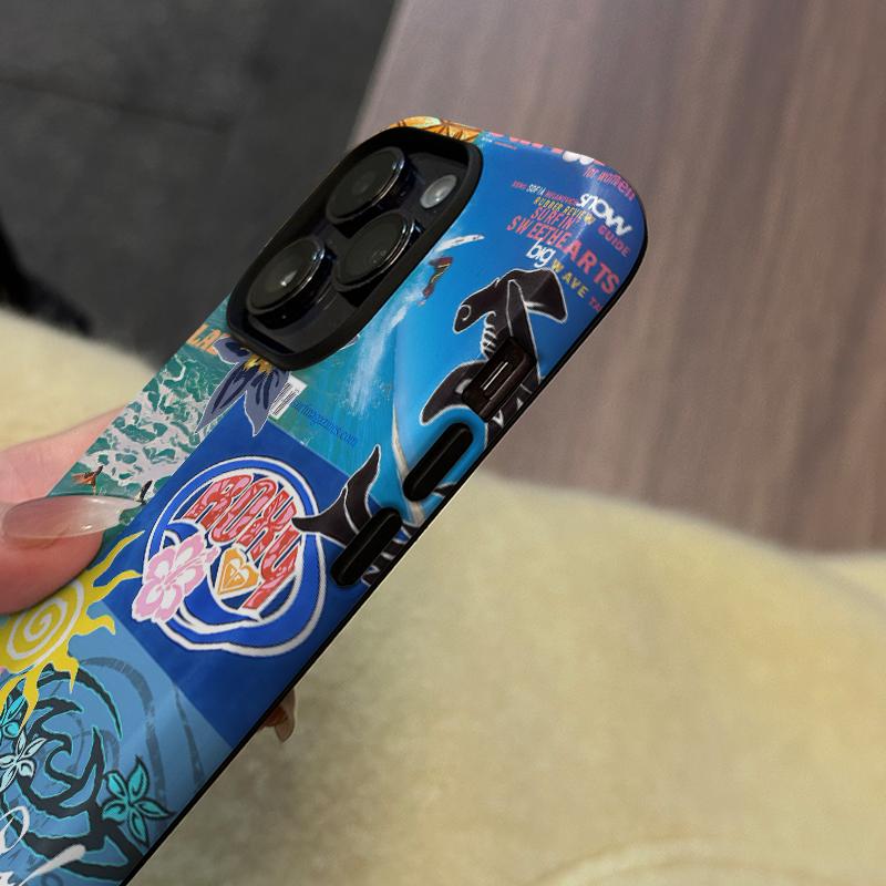 Beach Vibes Phone Case , Y2K Surf Magazine Collage with Bold Colors, Shockproof Rugged Cover Dual Layer Soft TPU Hard Bumper Shell for iPhone 7 8 X XR 11 12 13 14 15 16 17 Pro Max Plus Air