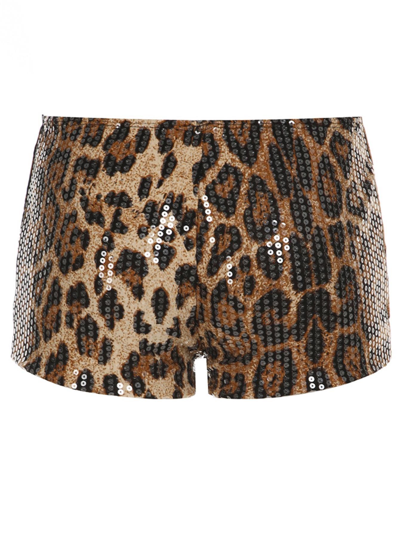 2025 Trendy, Women's Leopard Print Glitter Sequins Shorts, Casual Comfy Fitted Fashion Shorts for Daily Wear, Ladies Bottoms for All Seasons