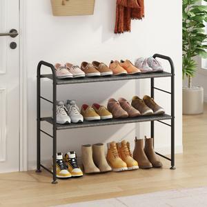 SUOERNUO 2-Tier Shoe Rack Sturdy Metal Storage Organizer for Closet Entryway Black Modern Adjustable Feet Easy Assembly 15-20 Pairs Capacity Footwear Organization Footwear Organization