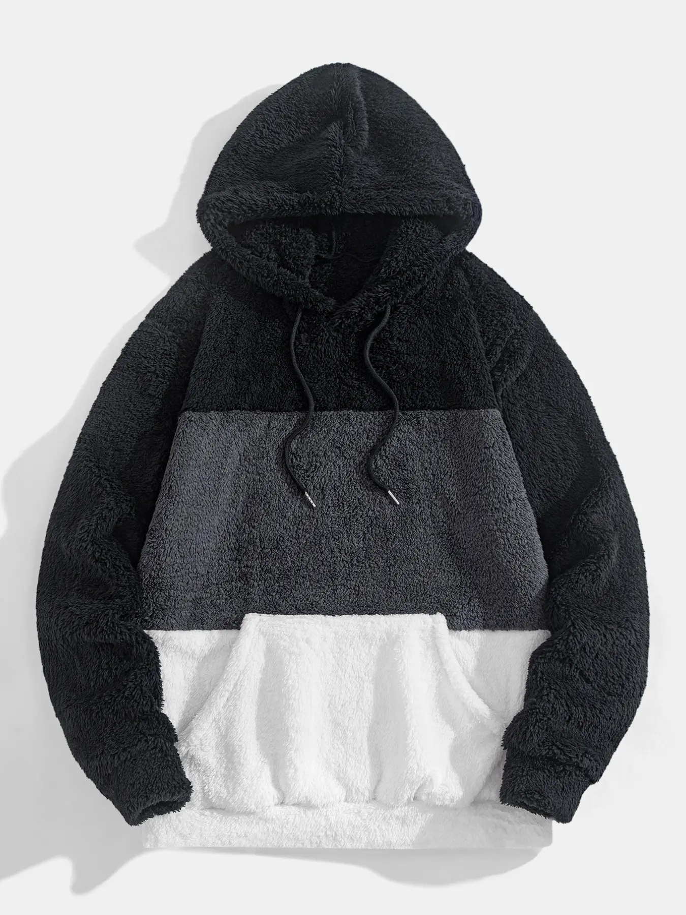 Men's Colorblock Patchwork Fleece Hoodie, Casual Sportswear, Two-Sided Fuzzy Hooded Sweatshirt, Men's Fashion Pullover