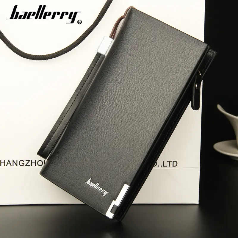 New men's long genuine leather wallet, soft leather clutch, phone bag, money clip, zipper clutch bag, trendy