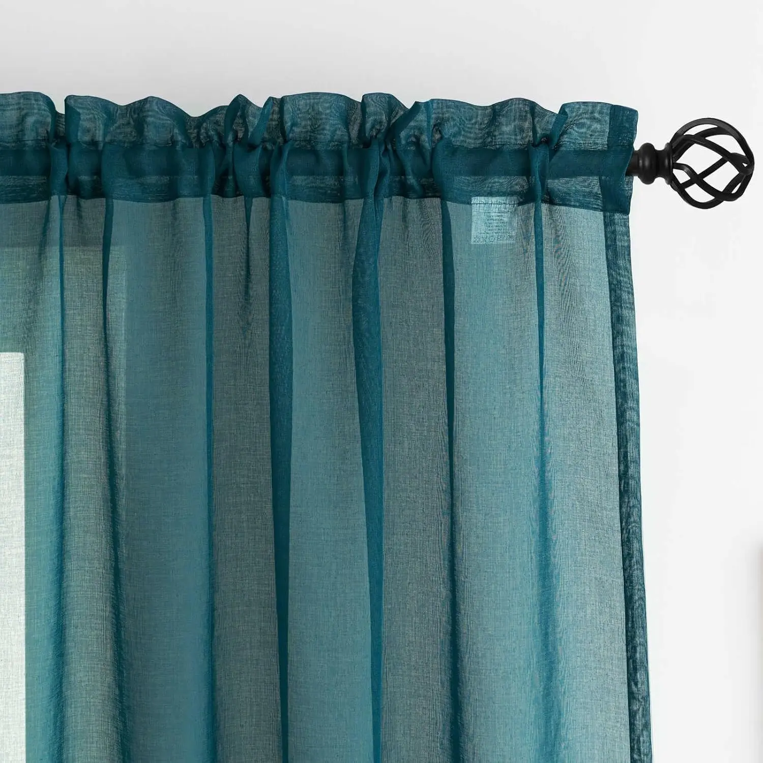 Sheer Green Curtains 2 Panels Set 52" W x 63" L Rod Pocket Voile Sheer Drapes Light Filtering for Living Room Bedroom Small Window