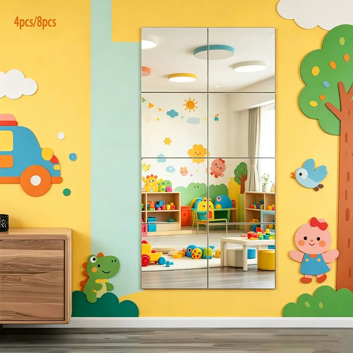 4pcs/8pcs Full Body Mirror Wall Stickers Wall Decals 8in Wall Decorations, Ideal for Kindergarten Activity Room, Door Back, Closet, Dorm, Kids Room Decor, Classroom Decor