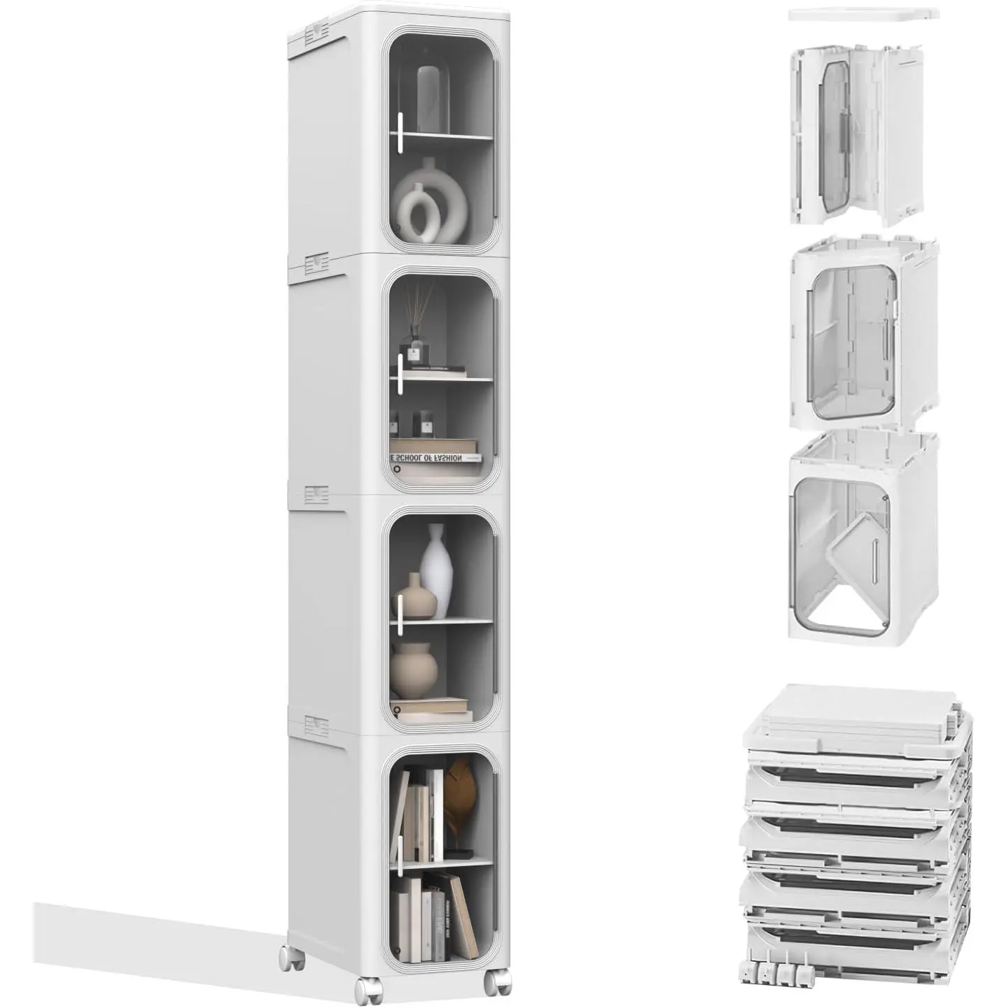 4-Tier Slim Narrow Rolling Storage Cabinet with Wheels & Adjustable Shelves, White Space-Saving Organizer for Bathroom, Kitchen, Laundry & Small Spaces