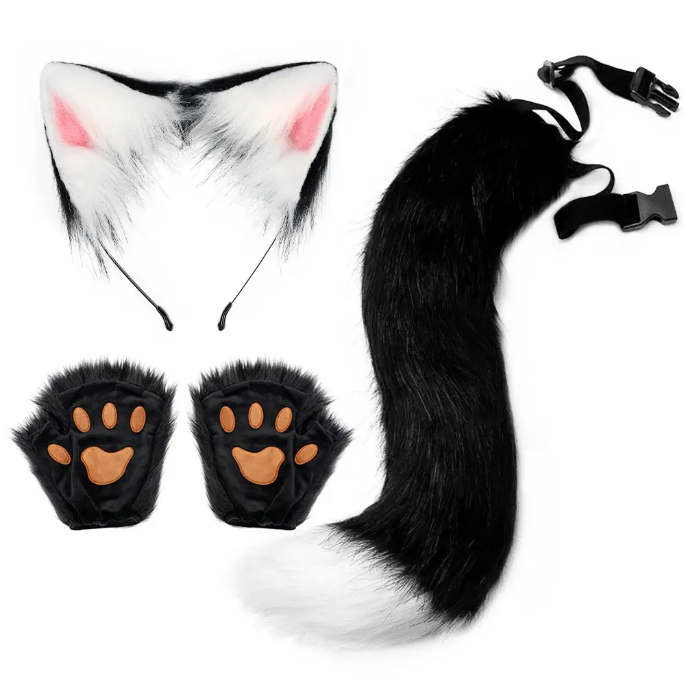 Halloween DIY Animal Ear Headband, Cosplay Cat Set, Realistic Cat Ears, Claw Gloves, Fingerless, Halloween Costume Accessories, Party Accessories