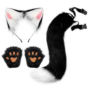 Halloween DIY Animal Ear Headband, Cosplay Cat Set, Realistic Cat Ears, Claw Gloves, Fingerless, Halloween Costume Accessories