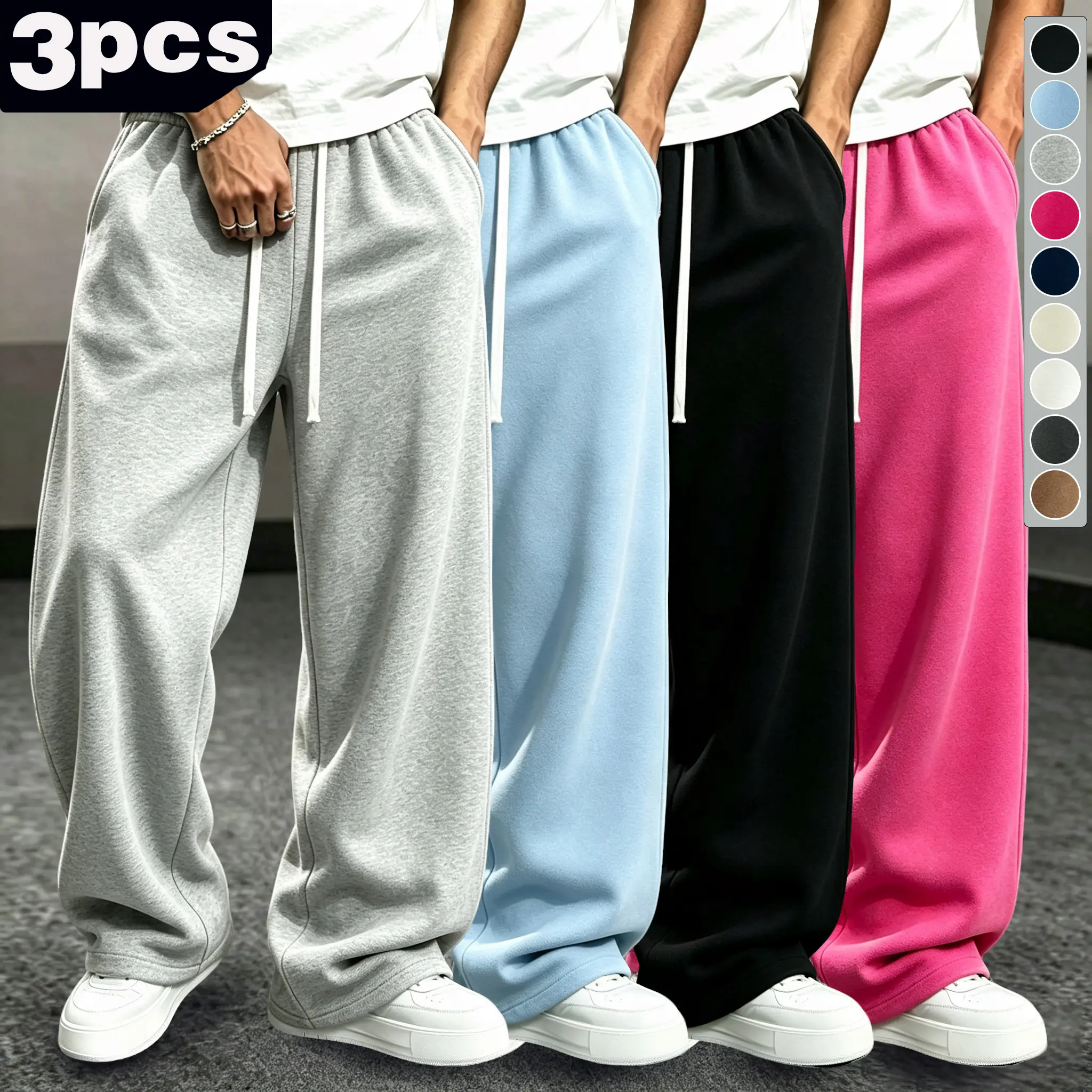 New style 100% polyester boys' high street casual wide-leg pants, versatile, full-drop style, fashionable and popular, unisex pants