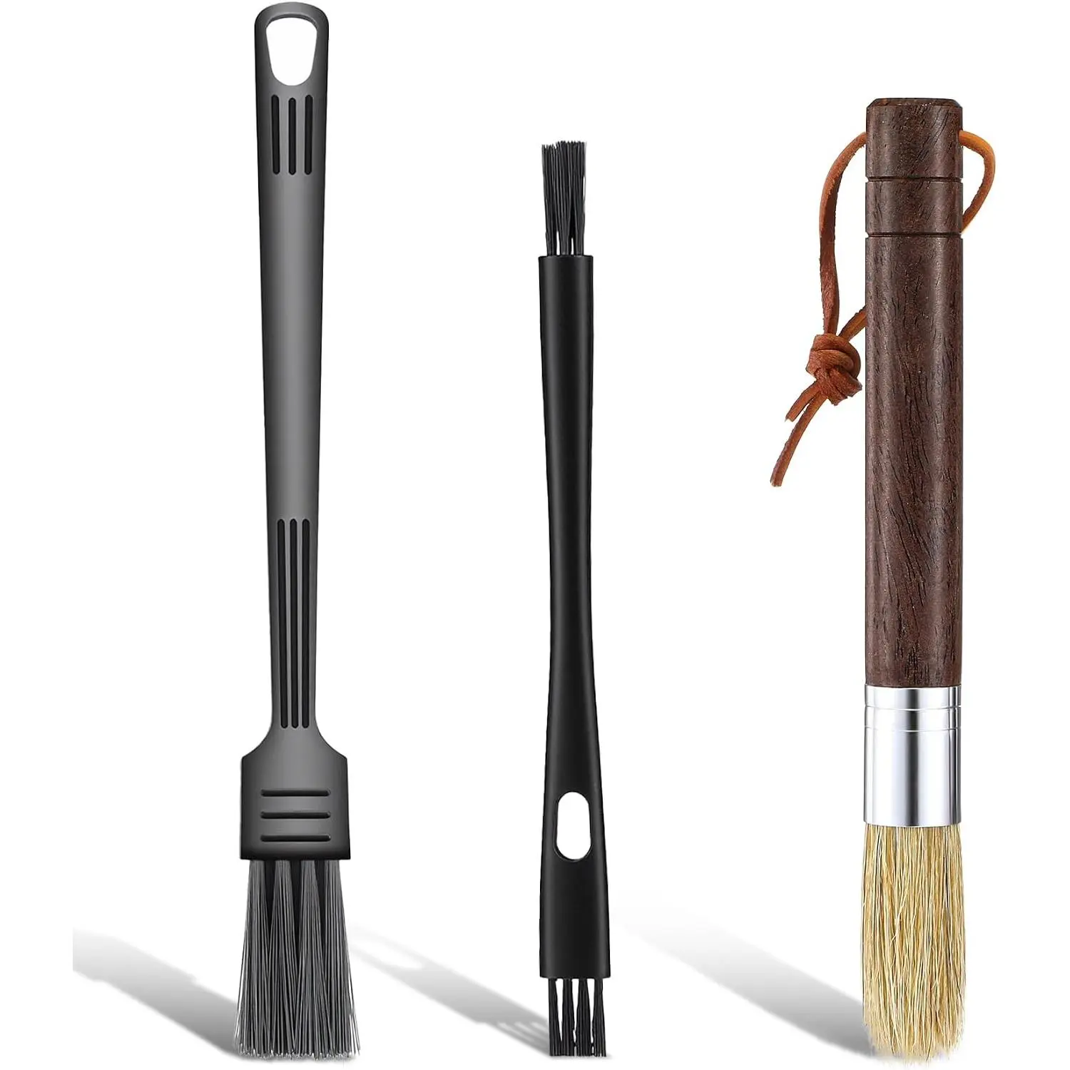3 count Coffee  Cleaning Brush, Barista Espresso Machine Brush Coffee Brushes Cleaning Tool Set with Walnut  Handle &  Bristles (17.5 x 1.8 In, 19.5 x 2 In, 16 * 1.5 In)